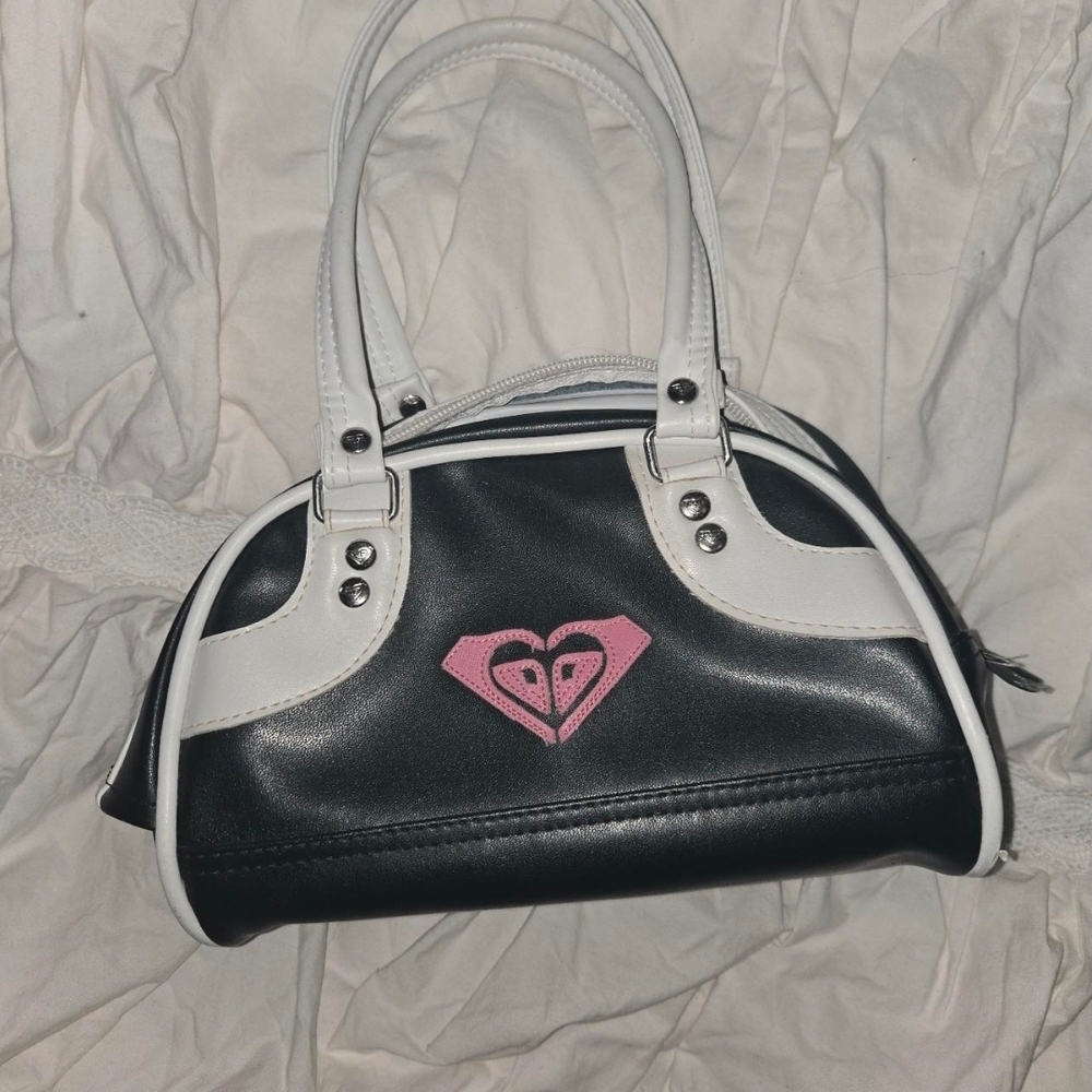 Roxy Black and White Mini Bag with Pink Logo